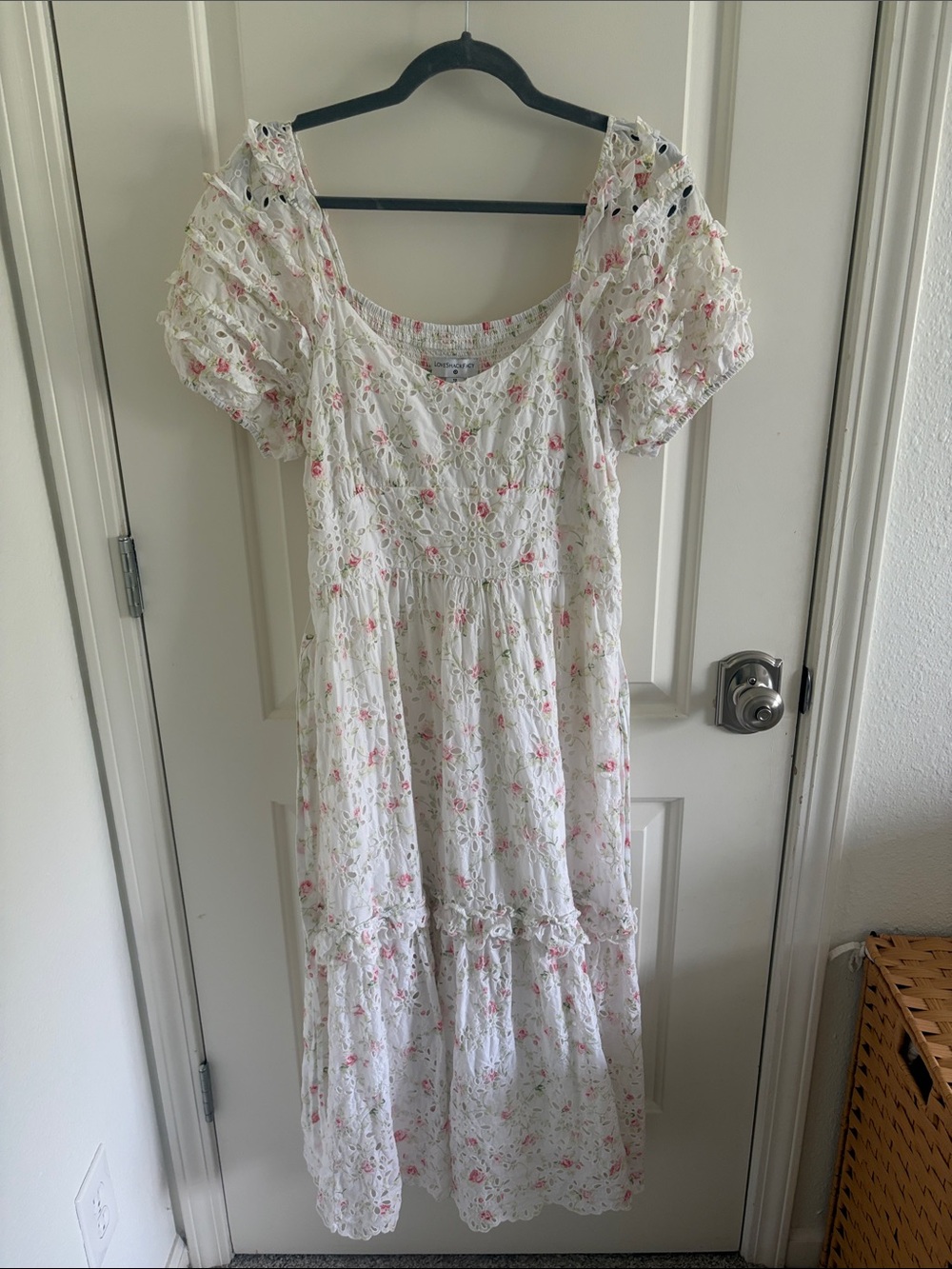 LoveShackFancy White Dress with Pink Floral Print